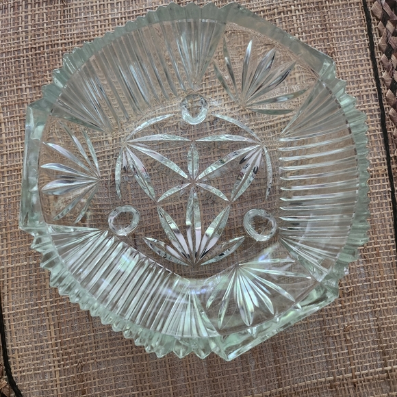 VTG Lead Crystal Glass Candy Bowl Dish Footed Floral Leaf Pattern - Picture 11 of 11
